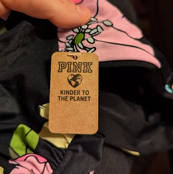 PINK 4 Way Reversible Cap Sleeve Bikini Top in Floral Black, Size Large - Picture 6 of 8